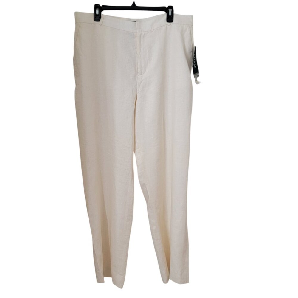 LAUREN Ralph Lauren Size 18W Fountainhead White Linen Trousers, NEW with Tag